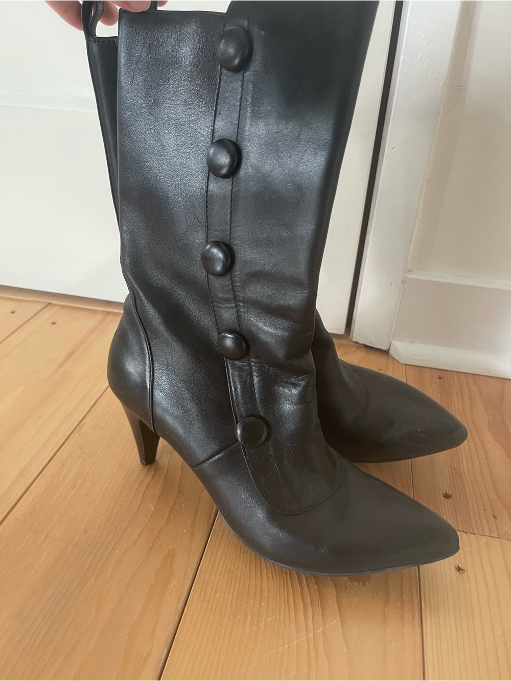 Hush Puppies Black Mid-Calf Button-Accent Heeled Boots